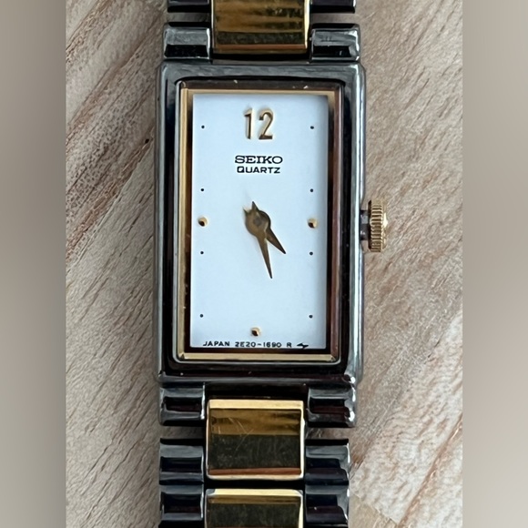 Seiko Ladies Watch Unique Two Tone Bracelet White Rectangular Dial - Picture 5 of 15